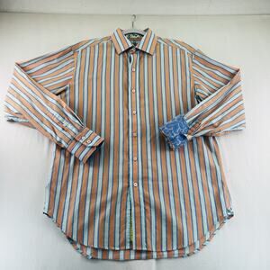 ROBERT GRAHAM Button Up Dress Shirt sz XL Multicolor Striped w/ Floral Contrast